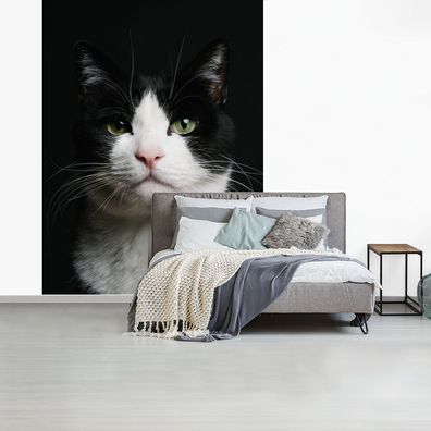 Fototapete - 160x220 cm - Katze - Schwarz - Weiß (Gr. 160x220 cm)