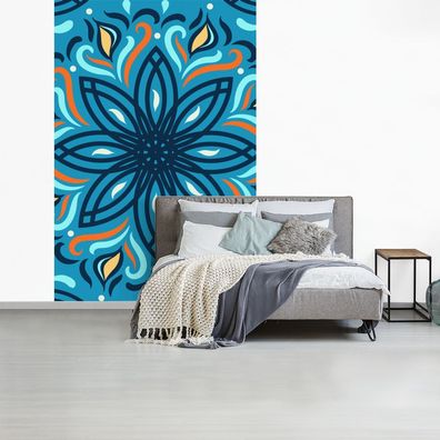 Fototapete - 155x240 cm - Blume - Blau - Muster (Gr. 155x240 cm)