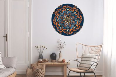 Runde Wandbilder - 90x90 cm - Mandala - Orange - Muster (Gr. 90x90 cm)