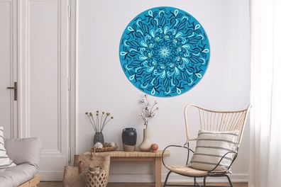 Runde Wandbilder - 140x140 cm - Mandala - Blau - Muster (Gr. 140x140 cm)