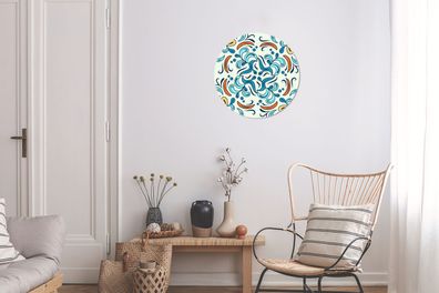 Runde Wandbilder - 30x30 cm - Blütenblätter - Blau - Orange - Muster (Gr. 30x30 cm)
