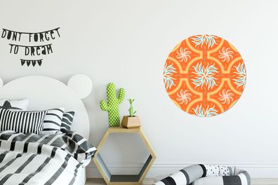 Runde Wandbilder - 60x60 cm - Blumen - Rahmen - Orange - Muster (Gr. 60x60 cm)