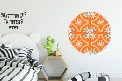 Runde Wandbilder - 90x90 cm - Blumen - Rahmen - Orange - Muster (Gr. 90x90 cm)