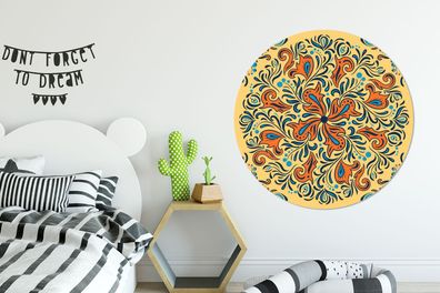 Runde Wandbilder - 120x120 cm - Blume - Blütenblätter - Orange - Muster