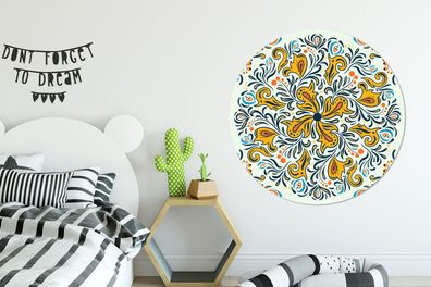 Runde Wandbilder - 140x140 cm - Blütenblätter - Gelb - Weiß - Muster (Gr. 140x140 cm)
