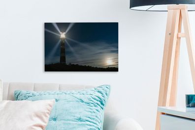 Leinwandbilder - 30x20 cm - Leuchtturm auf Ameland in der Abenddämmerung