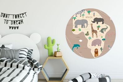Runde Wandbilder - 120x120 cm - Tiere - Weltkarte - Kinder - Afrika (Gr. 120x120 cm)