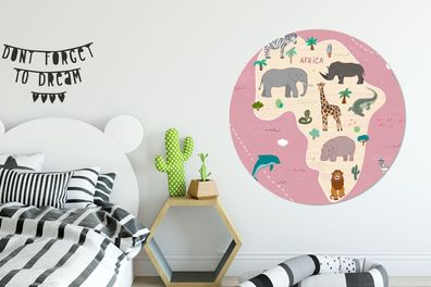 Runde Wandbilder - 120x120 cm - Tiere - Afrika - Weltkarte Kinder (Gr. 120x120 cm)