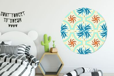 Runde Wandbilder - 120x120 cm - Blumen - Rahmen - Quadratisch - Muster