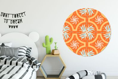 Runde Wandbilder - 120x120 cm - Blumen - Rahmen - Orange - Muster (Gr. 120x120 cm)