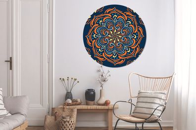 Runde Wandbilder - 120x120 cm - Mandala - Orange - Muster (Gr. 120x120 cm)