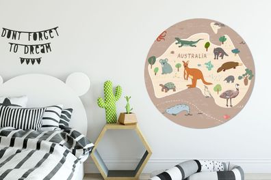 Runde Wandbilder - 120x120 cm - Weltkarte Kinder - Australien - Braun