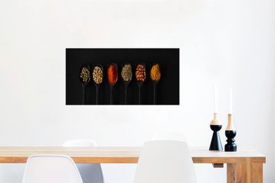 Glasbilder - 120x60 cm - Gewürze auf einem schwarzen Löffel (Gr. 120x60 cm)