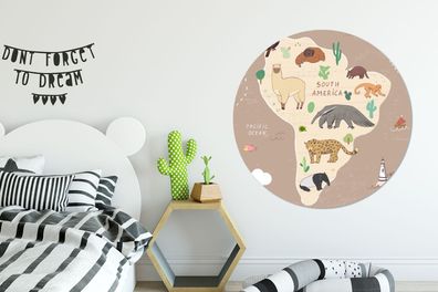 Runde Wandbilder - 140x140 cm - Tiere - Weltkarte Kinder - Braun (Gr. 140x140 cm)