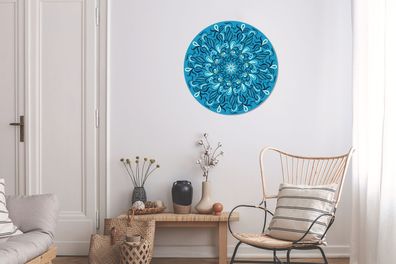 Runde Wandbilder - 60x60 cm - Mandala - Blau - Muster (Gr. 60x60 cm)