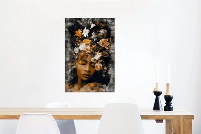 Glasbilder - 60x90 cm - Frauen - Gold - Blumen (Gr. 60x90 cm)