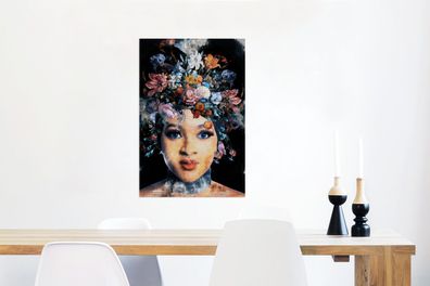 Glasbilder - 60x90 cm - Frau - Blumen - Farbe (Gr. 60x90 cm)