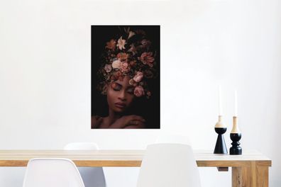 Glasbilder - 60x90 cm - Frauen - Blumen - Schwarz (Gr. 60x90 cm)
