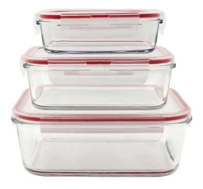 Glas-Frischhaltedosen mit Deckel 3er-Set eckig Vorratsdose Gefrierdose Lunchbox