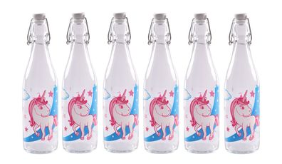 Drahtbügelflaschen 6er-Set Unicorn Einhorn Glasflasche Trinkflasche Flasche 0,5L