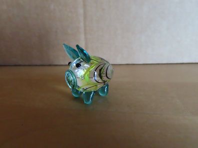 Figur klein Schwein grüne Ohren Glas mit Muster ca. 3 cm hoch