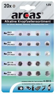 Knopfzellen-Sortiment Alkaline 20-teilig