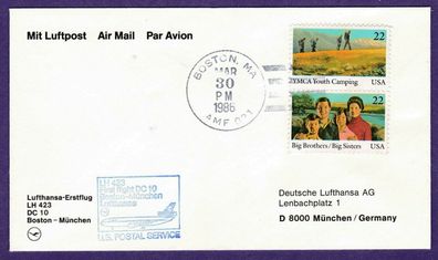 Flugpost-USA-Lufthansa Erstflug LH 423-Boston--München-DC 10-