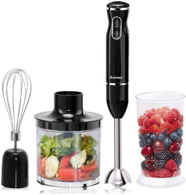 4-in-1 Stabmixer Pürierstab mit 500ml Küchenmaschine-Aufsatz und 700ml Becherglas