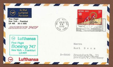 Flugpost-UNO New York-Lufthansa Erstflug LH 401-New York--Frankfurt-Boeing 747-