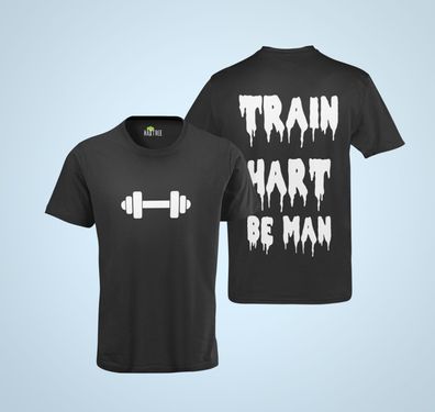 Bio Herren T-Shirt Gym Train Hart Be Man Training Sport Hart No Pain Hantel