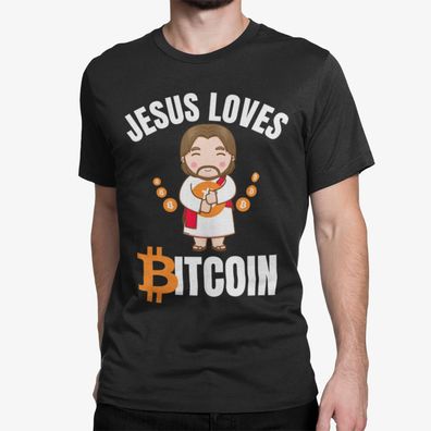 Bio Herren T-Shirt Jesus Loves Bitcoin Get Rich Stock Aktien Geld