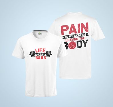 Bio Herren T-Shirt Pain is weakness leaving the Body Life Bars GYM Bodybuilding