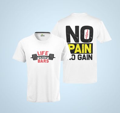Bio Herren T-Shirt No Pain No Gain Life Bars GYM Bodybuilding Fitness Man Shirt