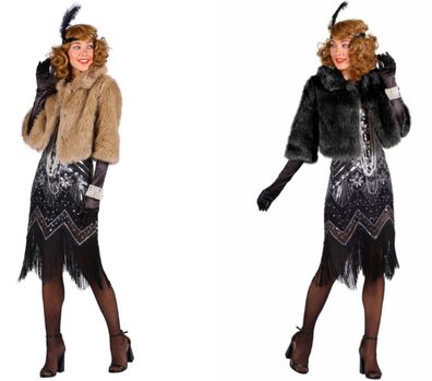 Plüschjacke Felljacke Charleston Dame beige oder schwarz Karneval 20er Jahre
