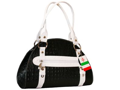 Italienische Leder Damen Tasche Handtasche Kroko Design in Schwarz und Weiss