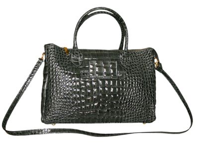 Damen Leder Handtasche / Tasche aus Lackleder mit Kroko Prägung