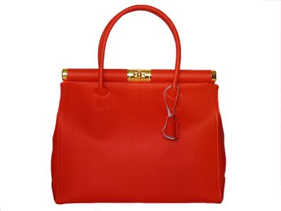 Italienische Damen Handtasche / Schultertasche Leder Tasche Farbe Orange