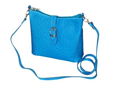 Damen Tasche aus Leder Umhängetasche / Schultertasche Neon Blau mit Straußen Prägung