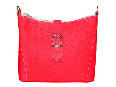 Damen Tasche aus Leder Umhängetasche / Schultertasche Neon Pink mit Straußen Prägung