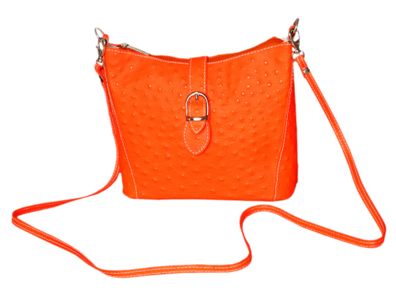 Damen Tasche aus Leder Umhängetasche / Schultertasche Neon Orange Straußen Prägung