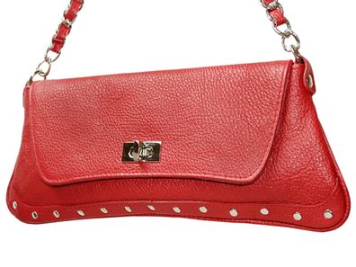 Damen Clutch Tasche / Handtasche in Rot mit Nieten aus hochqualitativem Leder