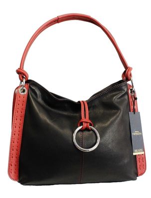 Italienische Damen Leder Tasche Handtasche Ledertasche Schwarz Rot Schultertasche Mar