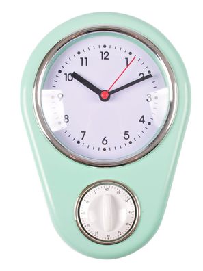 Retro Küchenuhr Mint mit Timer Wanduhr Kurzzeitmesser Eieruhr Küchentimer Uhr