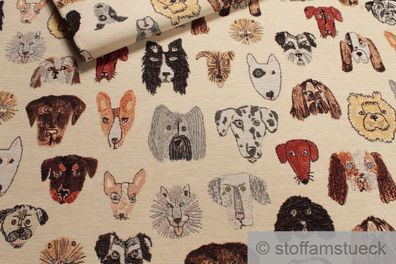 Stoff Baumwolle Polyester Polyacryl Gobelin natur Hund Dekostoff Hunde