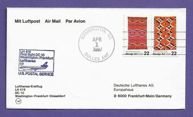 Flugpost USA Lufthansa Erstflug LH 419 Washington nach Frankfurt DC 10