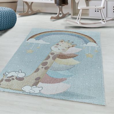 Kinderteppiche 10 mm Kurzflor Teppich mit niedliche Tieren, Giraffe Motiv