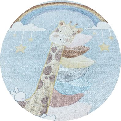Runde Kinderteppiche 10 mm Kurzflor Teppich mit niedliche Tieren, Giraffe Motiv