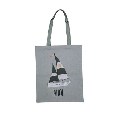 Tasche Ahoi Segelboot Grau Umhängetasche Einkaufstasche Baumwolle 40 x 30 cm