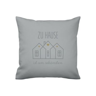Kissenbezug Zuhause Motiv Häuser Dekokissenbezug Grau Baumwolle 50 x 50 cm