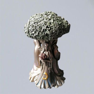 Dreifaltigen Göttin Lebensbaum Polyresin bronziert 14 x 8,5 cm Göttinnenfigur